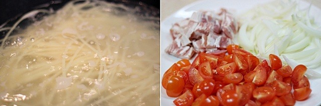 봄을 알리는 파스타요리!! 베이컨&토마토 스파게티