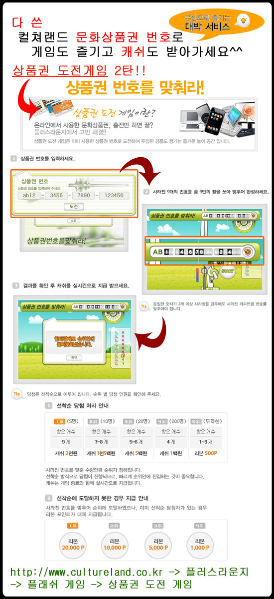 컬쳐랜드 상품권 도전게임2탄-상품권 번호를 맞춰라!