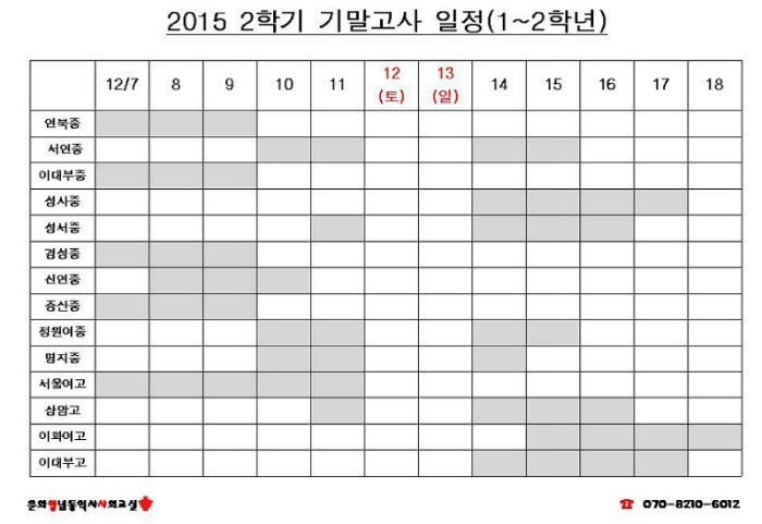 2015년 2학기 중 ∙ 고등 기말고사 특강