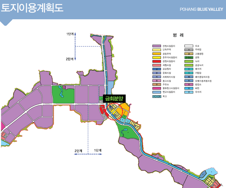 포항블루밸리국가산단 내 아파트인근 & 상정천 앞 대도로 코너.각지 생활대책용지 매매
