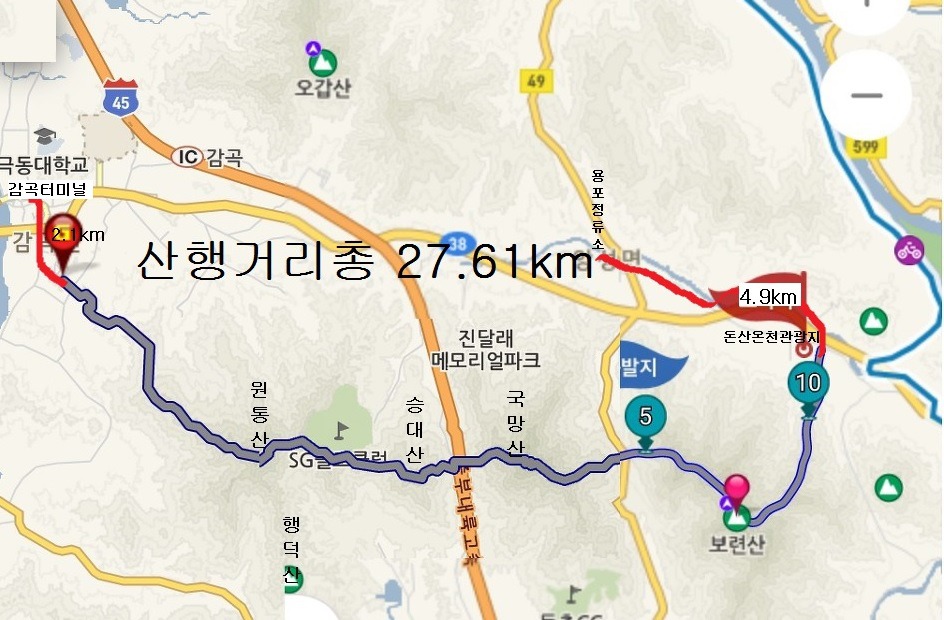 감곡터미널에서 원통산 국망산 보련산(20.61km)
